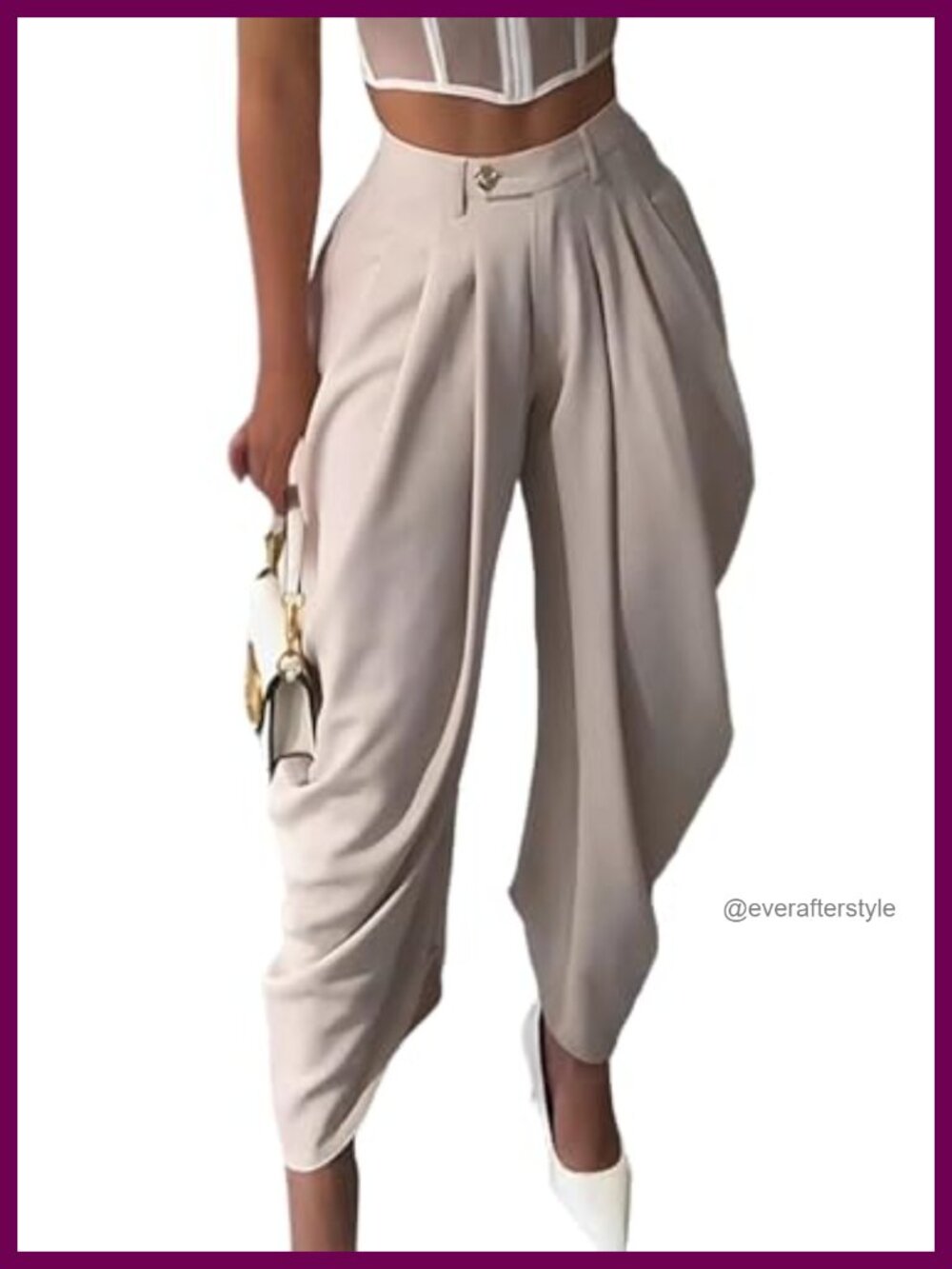 High Waisted Pleated Wide Leg Palazzo Pants Women Slouchy Business Trousers